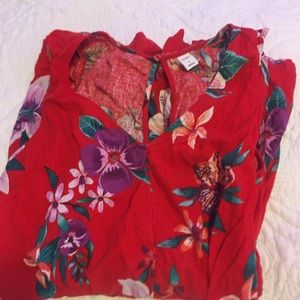Red floral shorts romper